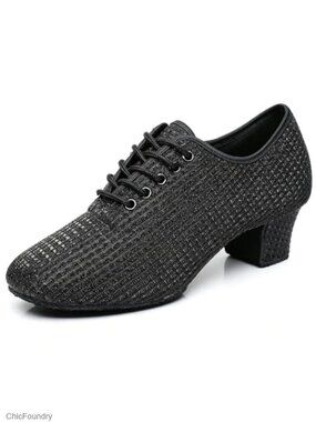 Women's Latin Ballroom Salsa Tango Glitter Oxford Dance Shoes 2 inch Heel Suede